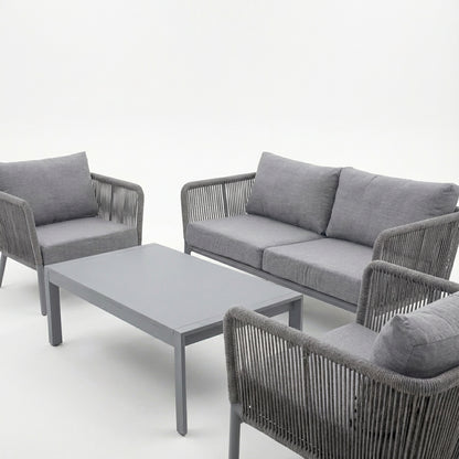 4 Piece Patio Rope Sofa Set With Aluminum Base & Matching Table